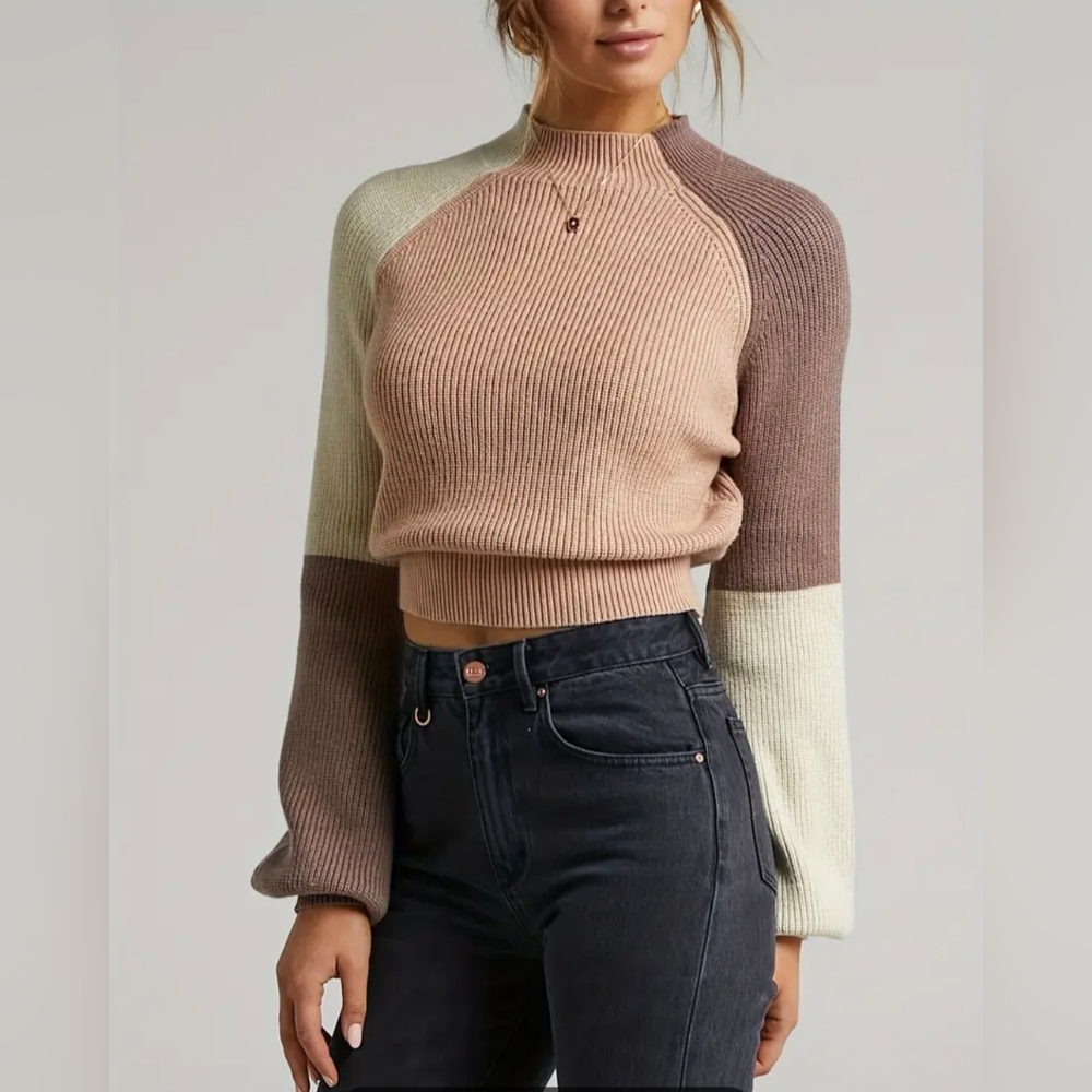 ZAFUL Mock Neck Color Block Sweater